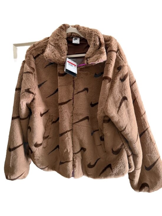 Nike Jackets & Blazers - Nike Logo Faux Fur Jacket Brown Tan Size Large NEW W/TAGS